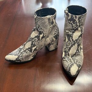 Madden Girl Black and White Snake Print Ankle Boots